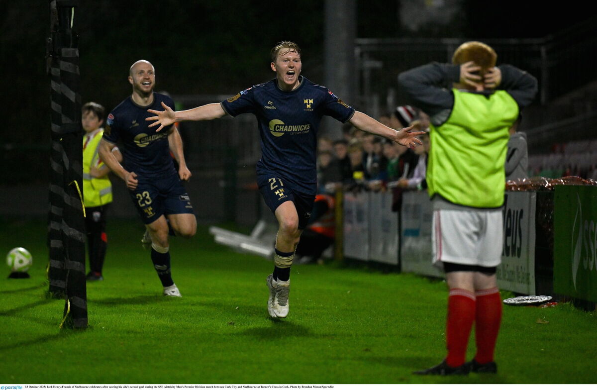 Jack Henry-Francis of Shelbourne celebrates after scoring his side's second goal during the SSE Airtricity Men's Premier Division match between Cork City and Shelbourne at Turner's Cross in Cork. Photo by Brendan Moran/Sportsfile Jack Henry-Francis of Shelbourne celebrates after scoring his side's second goal during the SSE Airtricity Men's Premier Division match between Cork City and Shelbourne at Turner's Cross in Cork. Photo by Brendan Moran/Sportsfile