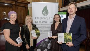 <p>Marita Hennessy; Prof. Keelin O'Donoghue, CUMH; Dr. Caoimhe Ní hÉalaithe and Dr. Tommy Harty at the launch of Pregnancy Loss &amp; the Workplace, A Toolkit for Employers &amp; Employees, which took place at Cork City Council Chambers. Picture: Brian Lougheed</p>