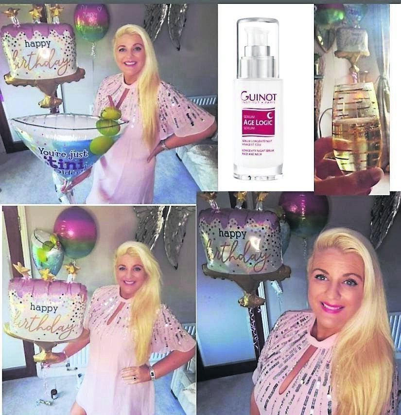 Emer O’Callaghan celebrating her birthday in a Lipsy dress from Brown Thomas, make-up is Master Colors Paris. Also pictured is Emer’s new favourite product, Guinot Age Logic Night Serum, €302, both make-up and serum are available from Emerald Beauty Clinic, 021 4365949