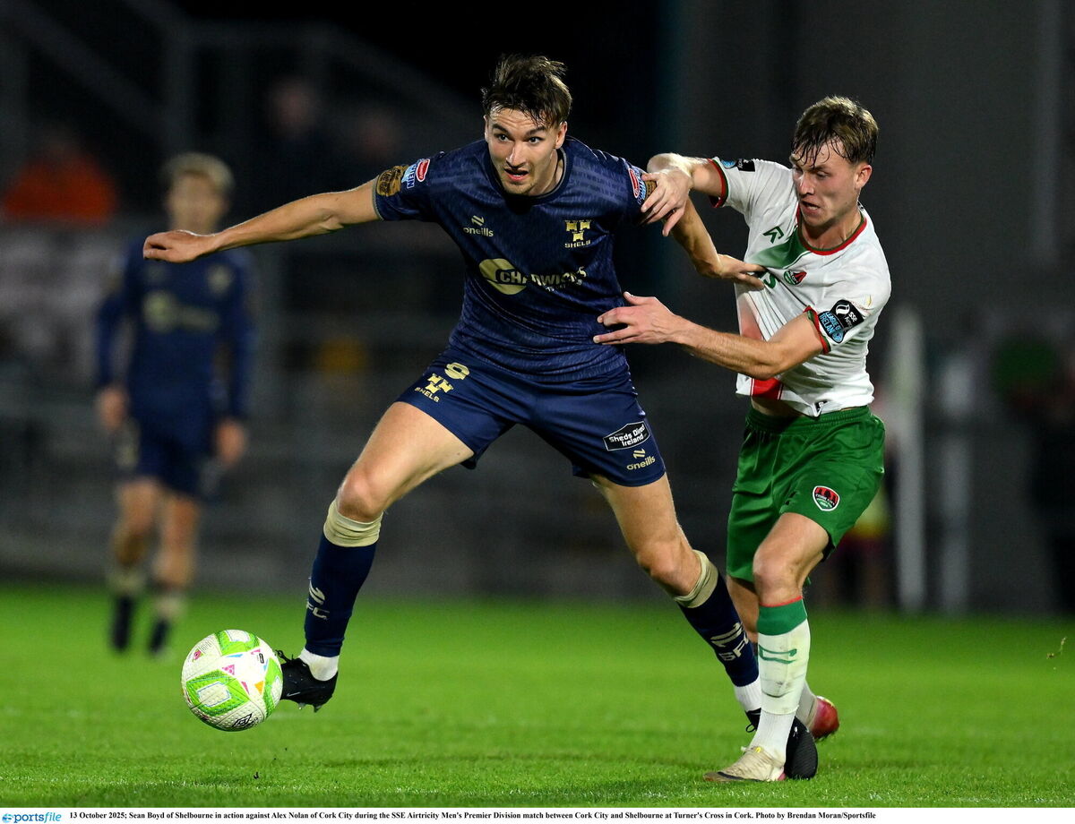 Sean Boyd of Shelbourne in action against Alex Nolan of Cork City. Picture: Brendan Moran/Sportsfile
