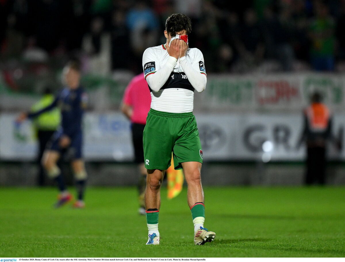 Benny Couto of Cork City reacts after the defeat to Shelbourne. Picture: Brendan Moran/Sportsfile Benny Couto of Cork City reacts after the defeat to Shelbourne. Picture: Brendan Moran/Sportsfile