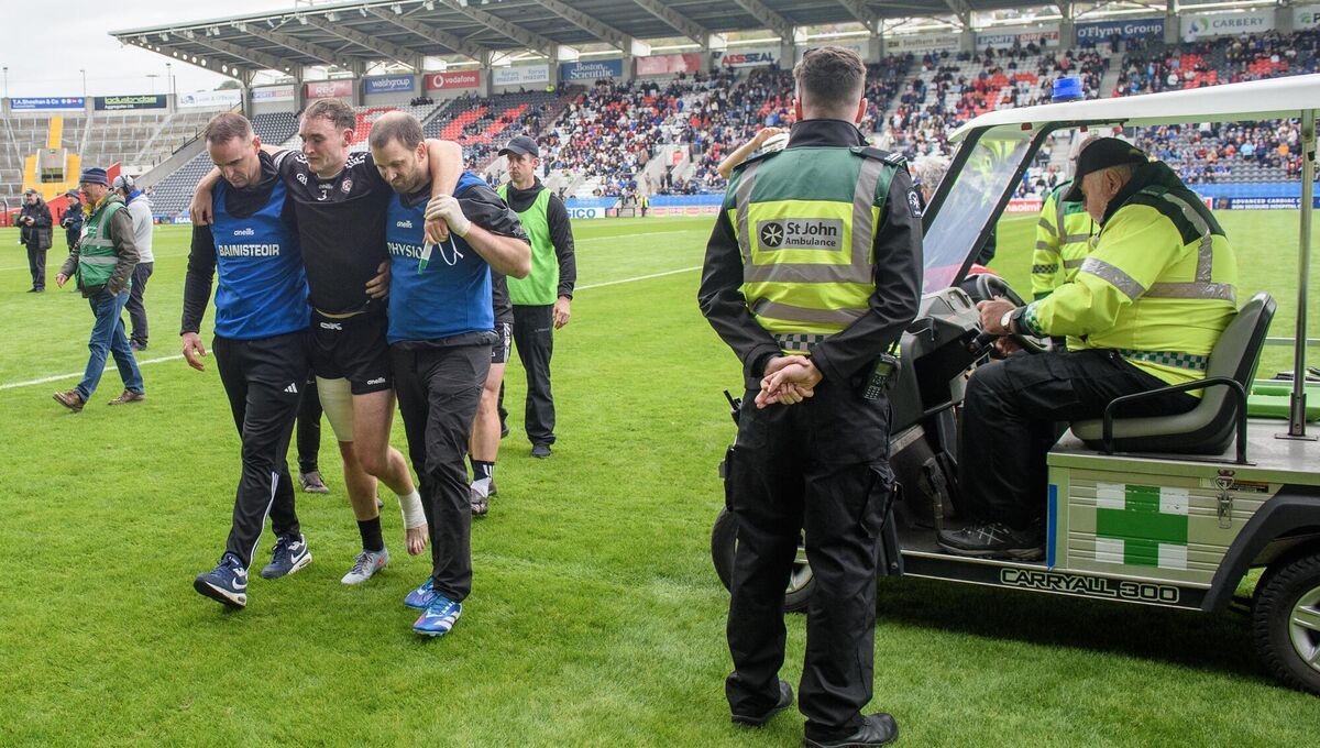 Eoin Moloney, Midleton is helped from the pitch after their Co-Op Superstores Premier SHC semi-final at SuperValu Páirc Uí Chaoimh. Picture Dan Linehan Eoin Moloney, Midleton is helped from the pitch after their Co-Op Superstores Premier SHC semi-final at SuperValu Páirc Uí Chaoimh. Picture Dan Linehan