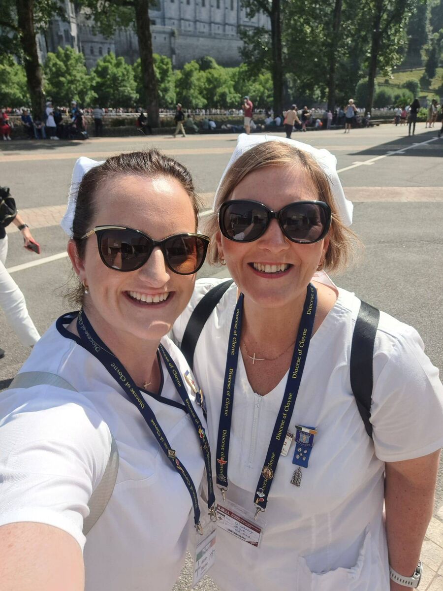 Marie-Therese Keating and Síle Stack in Lourdes on a previous pilgrimage.
