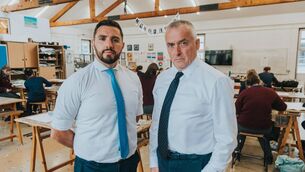 <p>Teacher Tadhg O'Donovan with Carrigaline Community School Principal Paul Burke. </p>