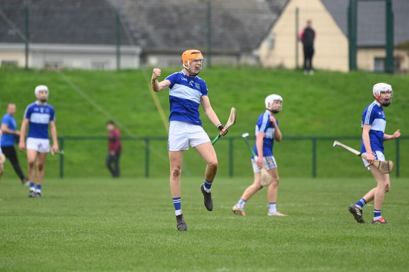 Gabhan Ó Ceallacháin celebrates after he scores from a free in the second half for Gaelcholáiste Mhuire. Picture: Larry Cummins