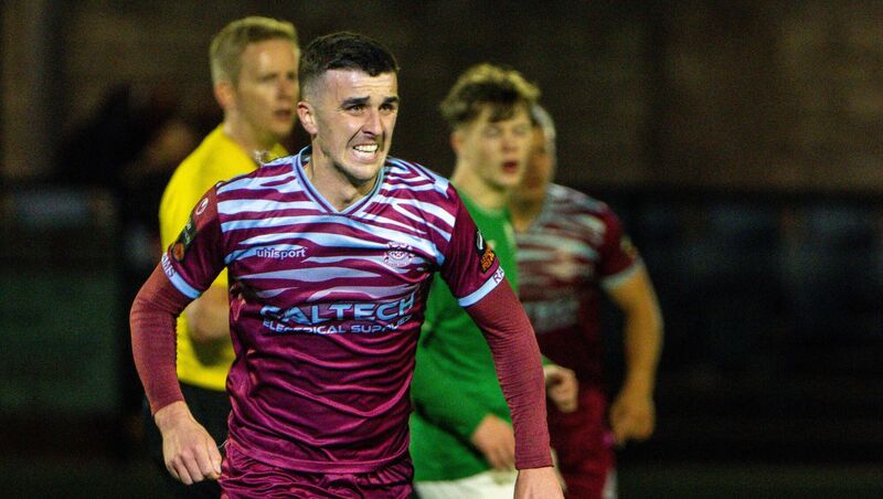 Barry Coffey celebrates after completing his first-half hat-trick for Cobh Ramblers against Finn Harps. Picture: Chani Anderson Barry Coffey celebrates after completing his first-half hat-trick for Cobh Ramblers against Finn Harps. Picture: Chani Anderson