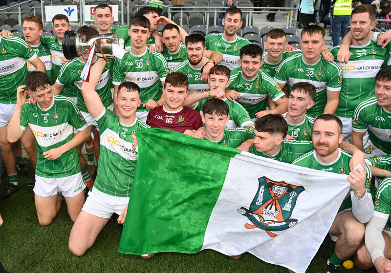 Aghabullogue celebrate winning the IAHC title in 2023. Picture: Eddie O'Hare Aghabullogue celebrate winning the IAHC title in 2023. Picture: Eddie O'Hare