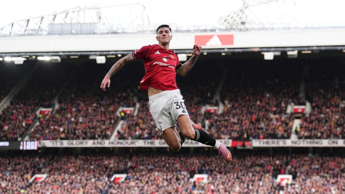 Manchester United's Benjamin Sesko celebrates scoring their side's winner during the Premier League match against Sunderland at Old Trafford.