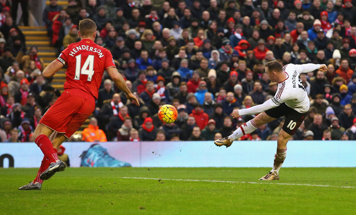 Wayne Rooney of Manchester United scores the winner against Liverpool in their Barclays Premier League match  at Anfield on January 17, 2016. Picture: Alex Livesey/Getty Images