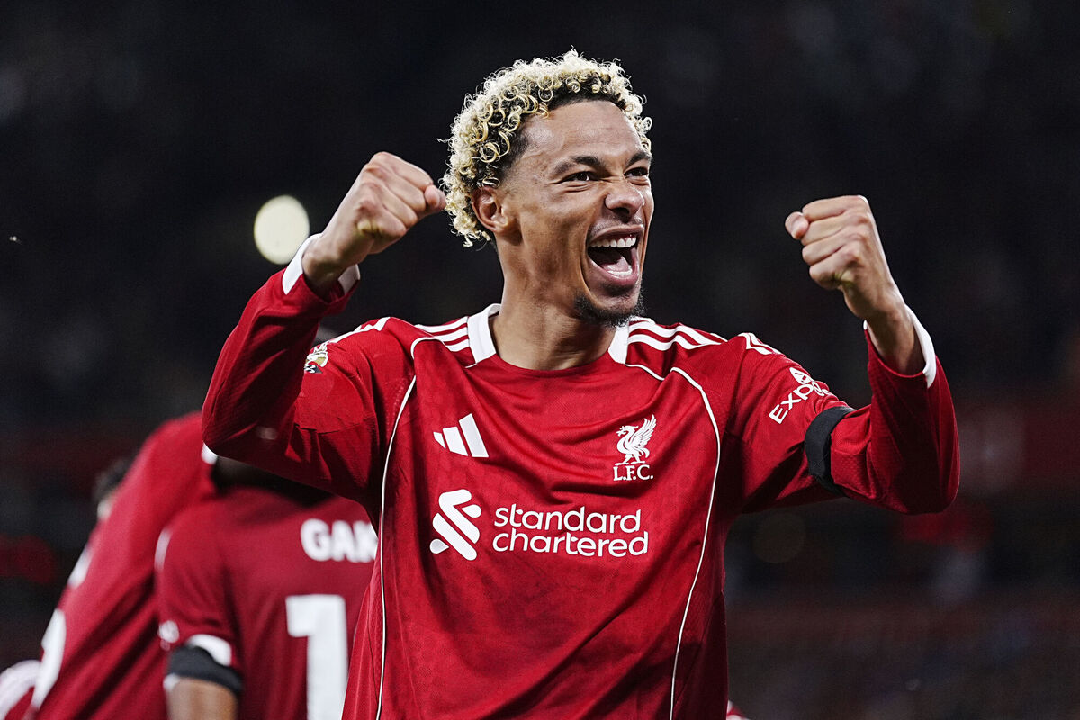Liverpool's Hugo Ekitike (right) celebrates the side's second goal of the game, scored by team-mate Cody Gakpo (left) during the Premier League match at Anfield, Liverpool. Picture: Peter Byrne/PA Wire