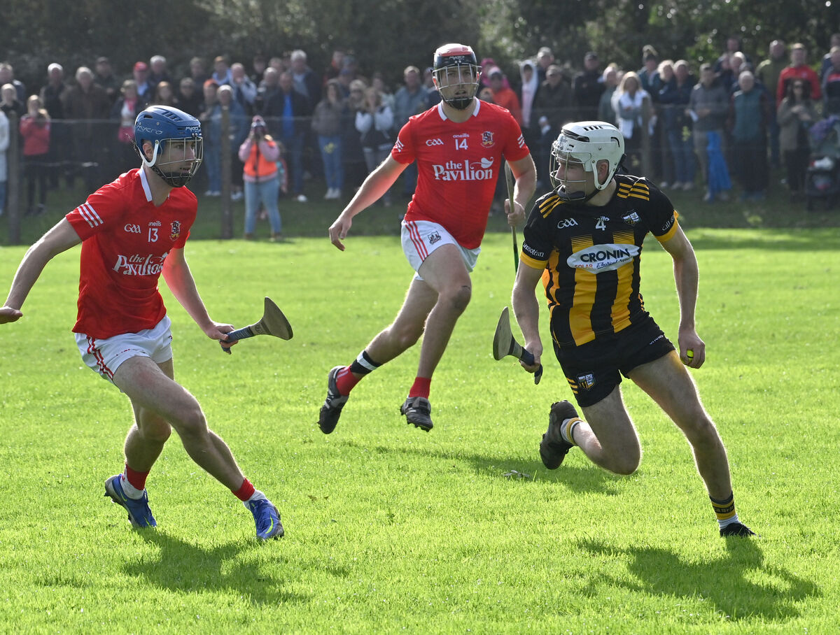  Eoin O'Neill of Kilbrittain looking to go past Niall Dowd of Ballygarvan during the Co-op SuperStores Premier JHC semi-final at Minane Bridge. Picture: Dan Linehan