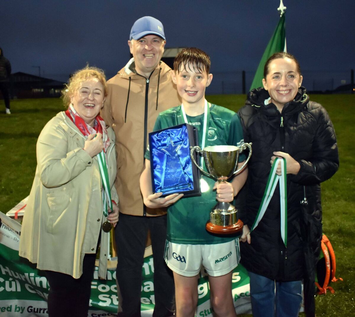 Ollie Kenny receiving the Tadhg O’Shea memorial cup from Susan, Ruairi and Lorraine O’Shea at the St Vincent’s GAA street league finals. Pictures: Mike English
Ollie Kenny receiving the Tadhg O’Shea memorial cup from Susan, Ruairi and Lorraine O’Shea at the St Vincent’s GAA street league finals. Pictures: Mike English
