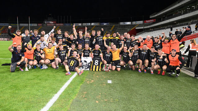 <p>Kilbrittain players celebrate after defeating Glen Rovers in the Co-Op Superstores Premier JHC final at SuperValu Páirc Uí Chaoimh. Picture: Eddie O'Hare</p>