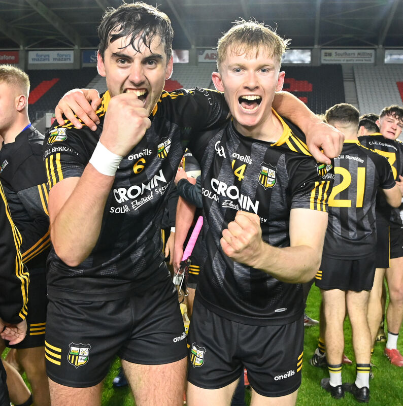 Kilbrittain's Thomas Sheehan and Luke Griffin show their joy. Picture: Eddie O'Hare Kilbrittain's Thomas Sheehan and Luke Griffin show their joy. Picture: Eddie O'Hare