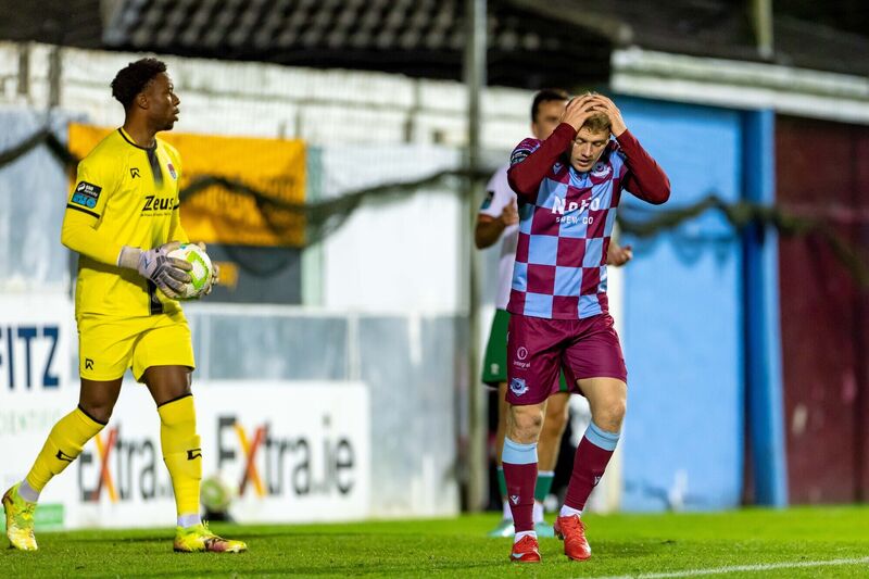 Drogheda United’s Joshua Thomas reacts after a close call against Cork City. Picture: INPHO/Morgan Treacy Drogheda United’s Joshua Thomas reacts after a close call against Cork City. Picture: INPHO/Morgan Treacy