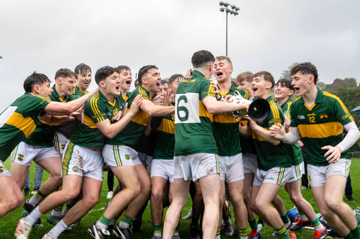 Cloughduv players celebrate their triumph in the Fé16 Premier 2 Hurling Championship final against Charleville. Picture Chani Anderson. Cloughduv players celebrate their triumph in the Fé16 Premier 2 Hurling Championship final against Charleville. Picture Chani Anderson.