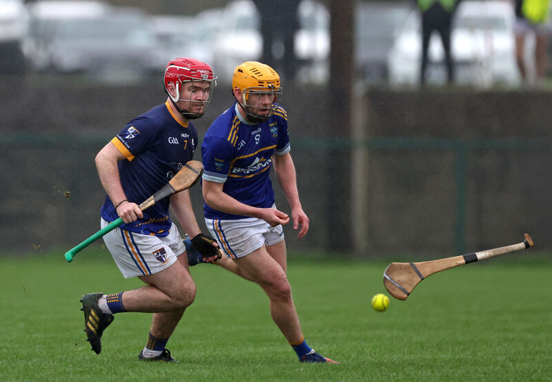  Mark Buckley, Dromina, battling Damien Murphy, Kilshannig. Picture: Jim Coughlan.