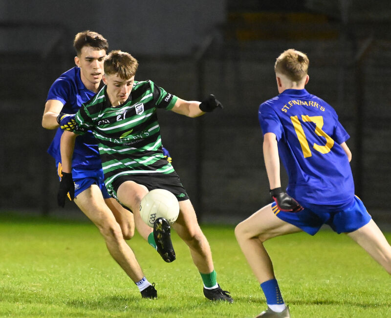 Douglas' Joe Mouret breaking between St Finbarr's Jack Brady and Conor O'Donoghue. Mouret will be a key player for St Francis College Rochestown. Picture: Eddie O'Hare Douglas' Joe Mouret breaking between St Finbarr's Jack Brady and Conor O'Donoghue. Mouret will be a key player for St Francis College Rochestown. Picture: Eddie O'Hare