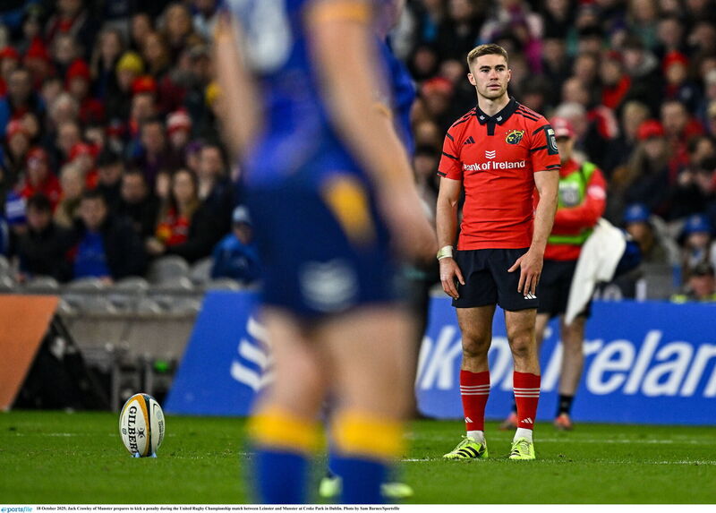 Jack Crowley of Munster prepares to kick a penalty at Croke Park. Picture: Sam Barnes/Sportsfile Jack Crowley of Munster prepares to kick a penalty at Croke Park. Picture: Sam Barnes/Sportsfile
