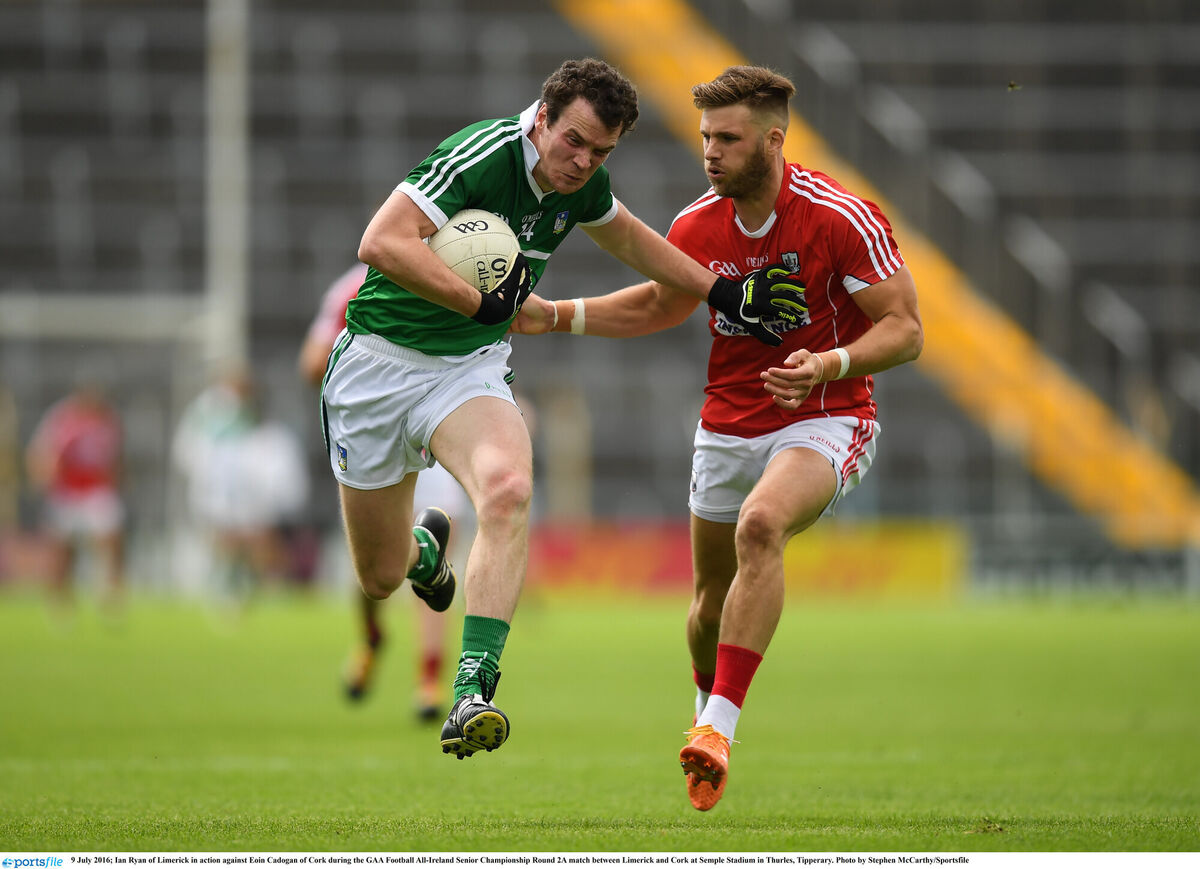 Ian Ryan of Limerick in action against Eoin Cadogan of Cork in 2016. Picture: Stephen McCarthy/Sportsfile Ian Ryan of Limerick in action against Eoin Cadogan of Cork in 2016. Picture: Stephen McCarthy/Sportsfile