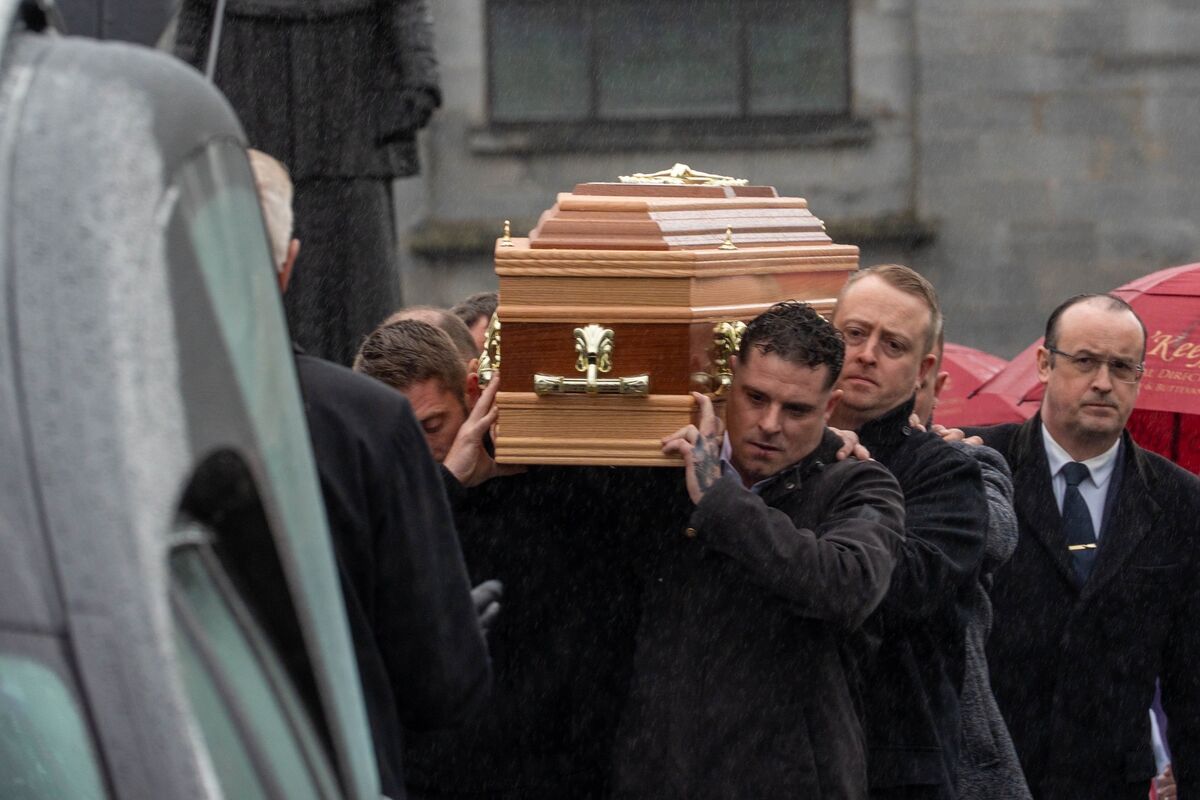 Barry Daly's coffin carried into the hearse outside the Church of the Nativity of the Blessed Virgin Mary, Doneraile. Picture: Noel Sweeney.
