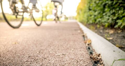 Bicycle path PlasticRoad made out of recycled plastics in Zwolle, The Netherlands.