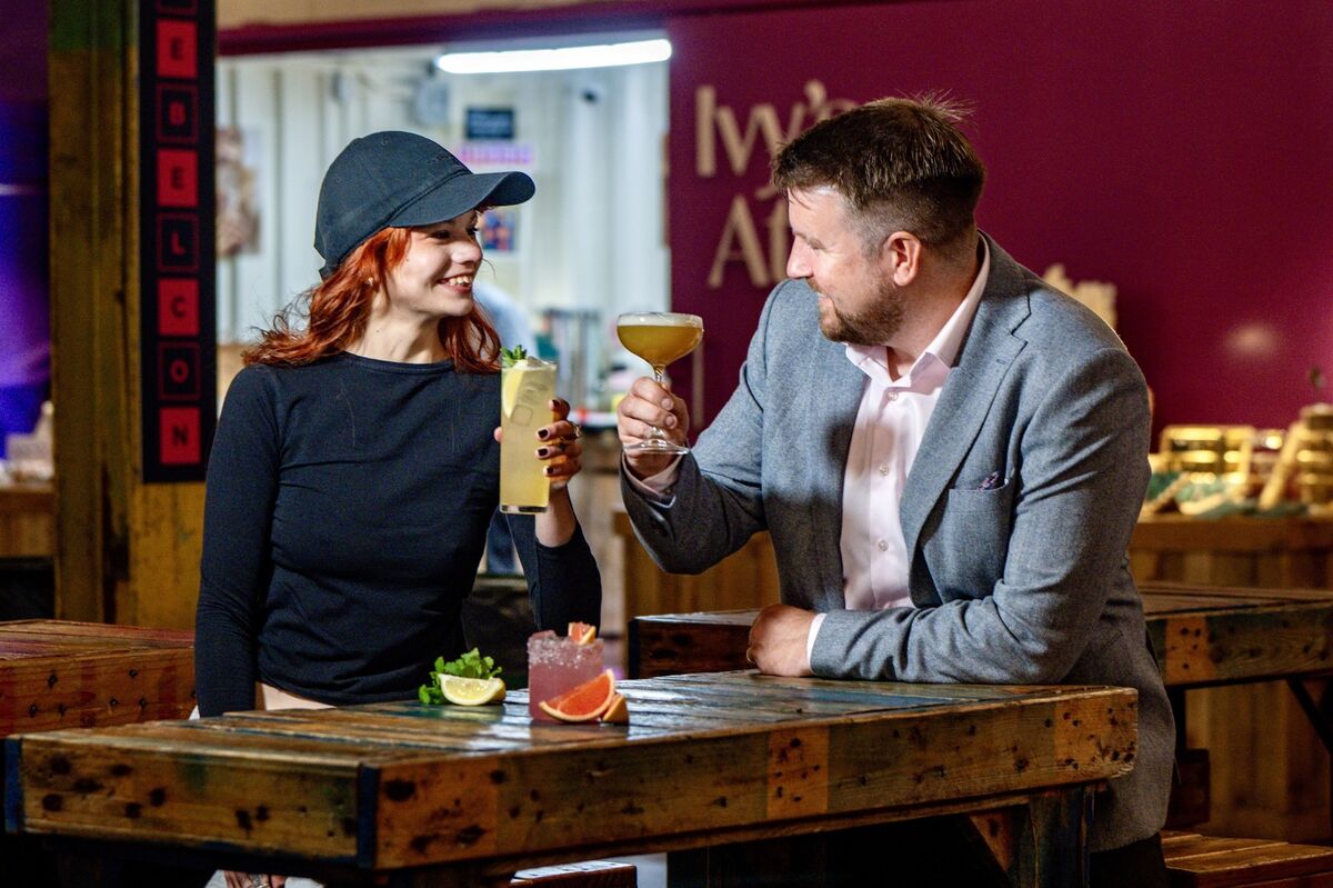 Founder Steve Guiney and bartender Aleksandra Savchenko enjoying zero alcohol cocktails from the Saor menu at Cork’s Marina Market ahead of the Jazz Weekend opening. Picture Chani Anderson. Founder Steve Guiney and bartender Aleksandra Savchenko enjoying zero alcohol cocktails from the Saor menu at Cork’s Marina Market ahead of the Jazz Weekend opening. Picture Chani Anderson.