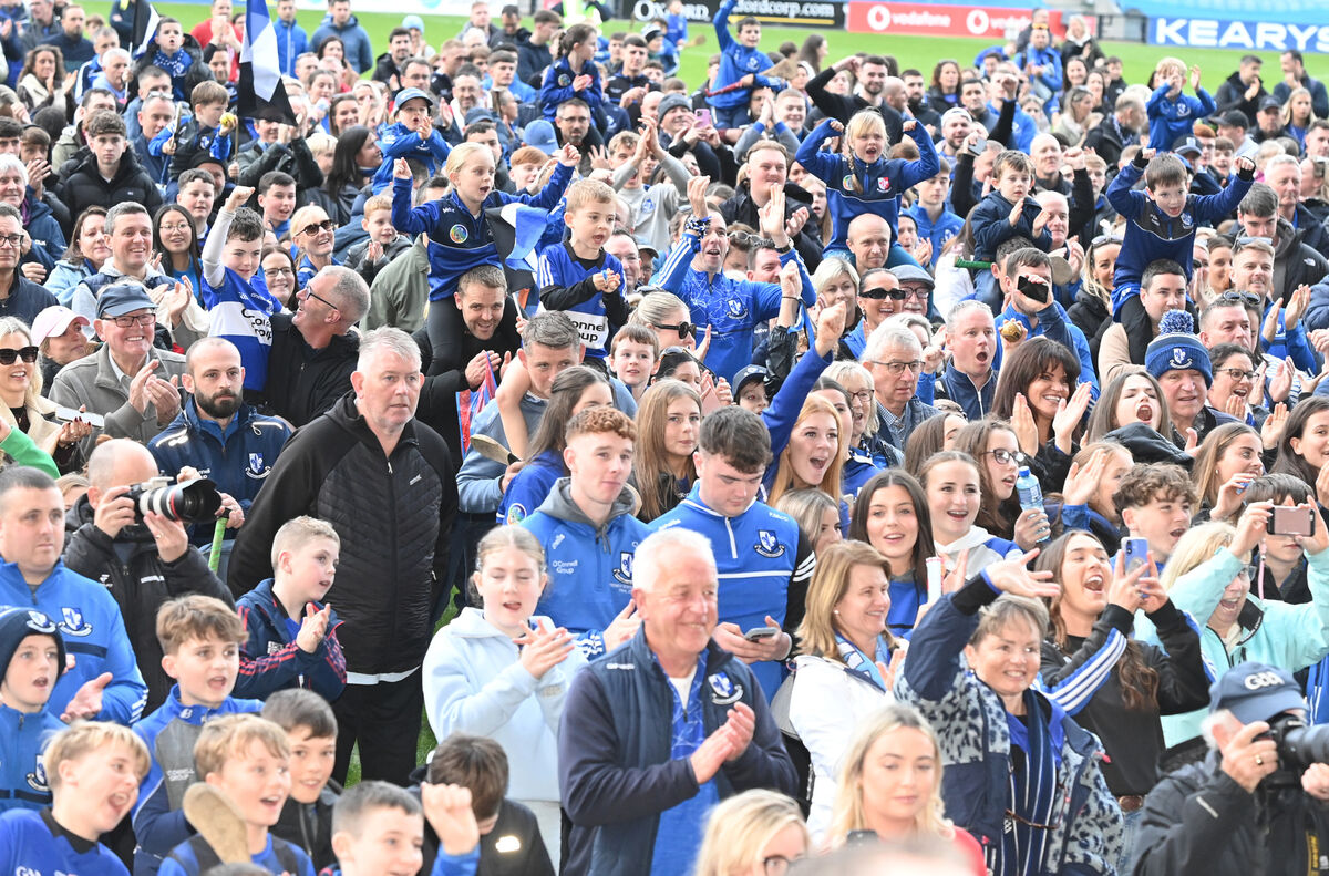 Sarsfields' fans after defeating Midleton in the Co-Op Superstores Premier SHC final at SuperValu Páirc Uí Chaoimh . Picture; Eddie O'Hare