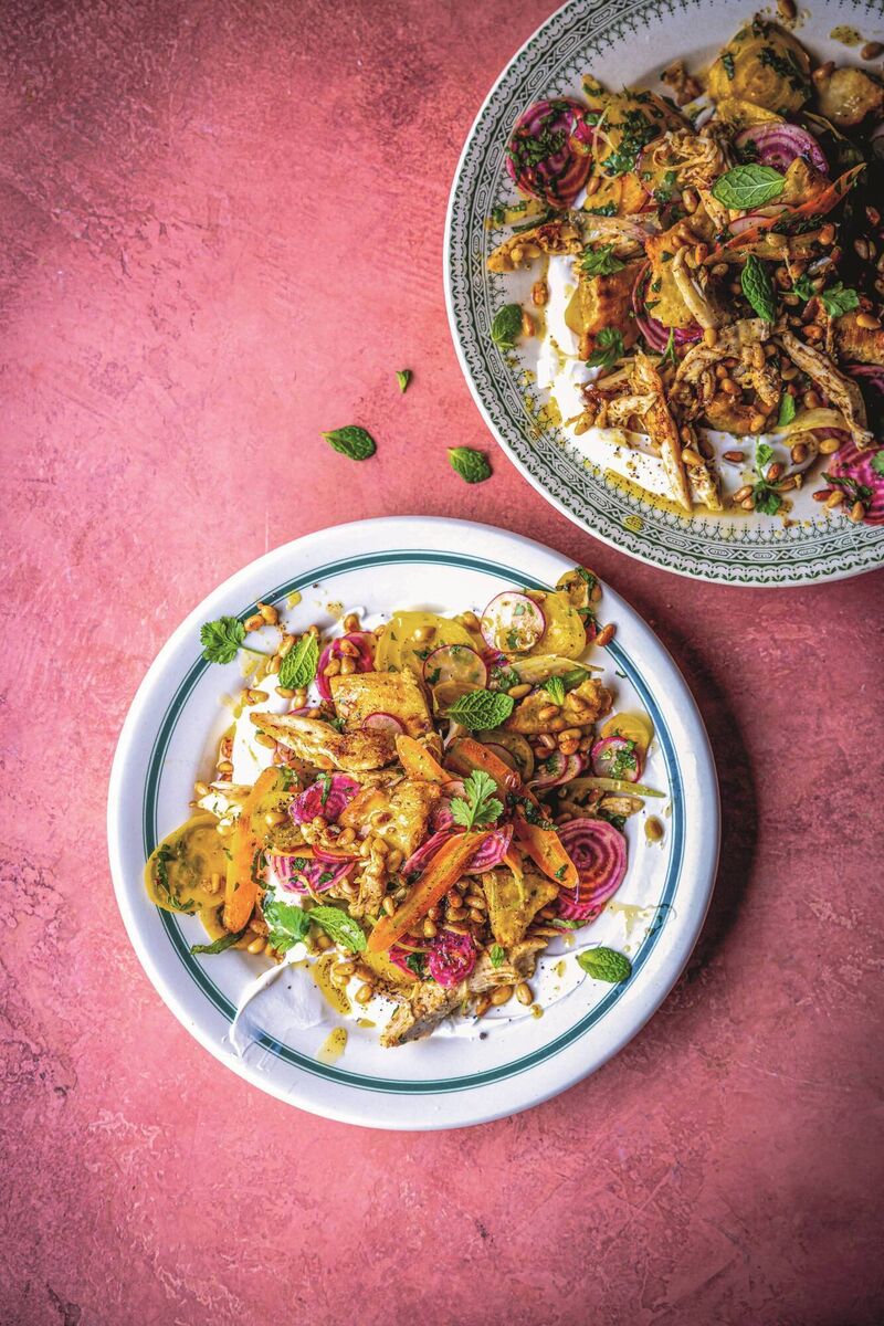 Donal's rotisserie chicken and za'atar flatbread salad from Donal's Real Time Recipes by Donal Skehan. Picture: Donal Skehan/PA Donal's rotisserie chicken and za'atar flatbread salad from Donal's Real Time Recipes by Donal Skehan. Picture: Donal Skehan/PA