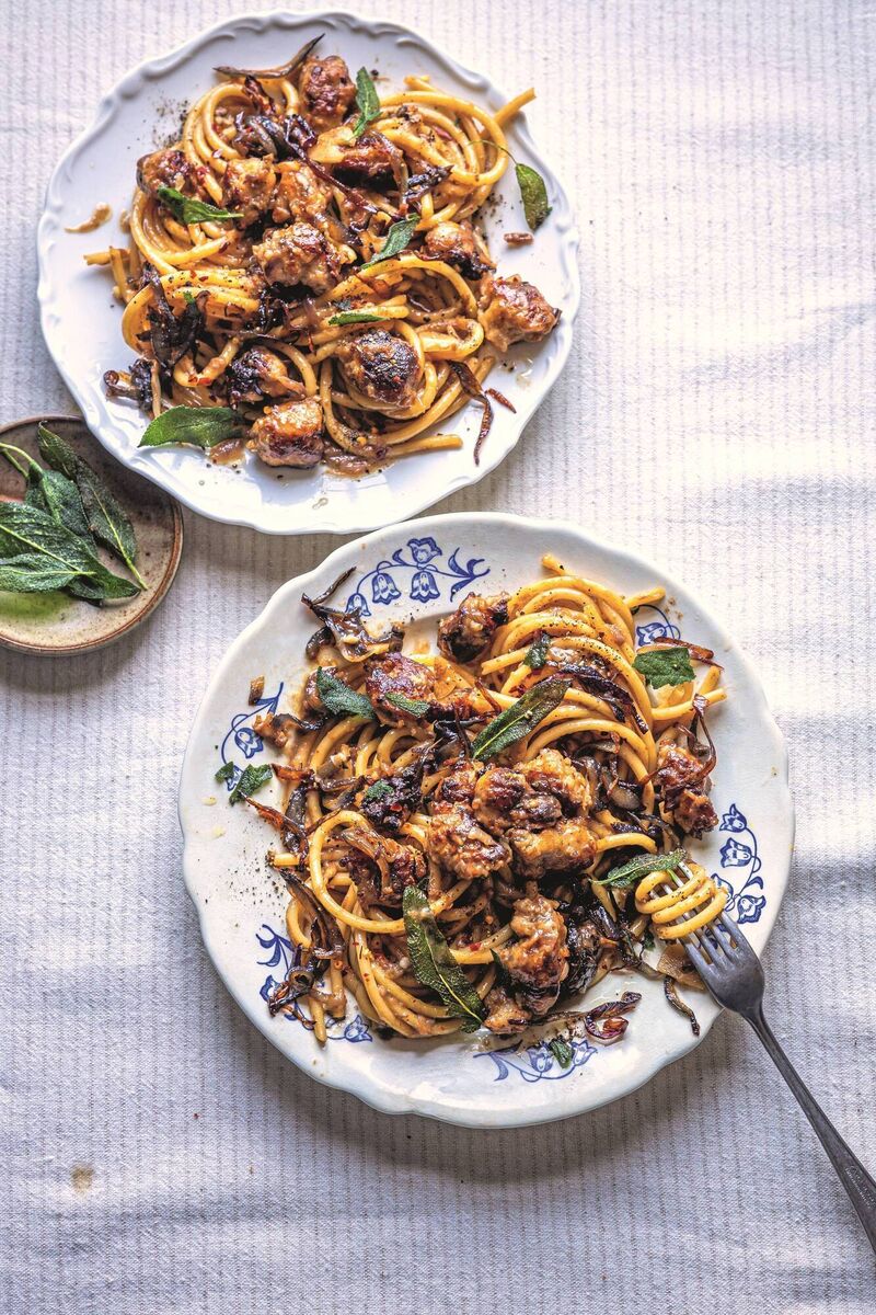 Donal's smashed sausage pasta. Picture: Donal Skehan/PA Donal's smashed sausage pasta. Picture: Donal Skehan/PA