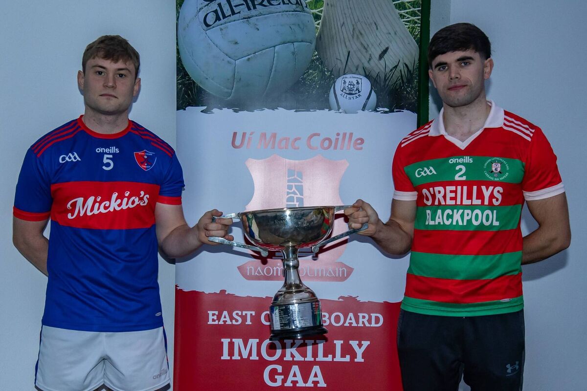 Ronan Blackton, Erin's Own and Rory McCarthy Carraig na bhFear with the Jim Ryan Cup at the launch of the East Cork Junior A Football Championship final in Ballinacurra. Picture: Denis O'Flynn Ronan Blackton, Erin's Own and Rory McCarthy Carraig na bhFear with the Jim Ryan Cup at the launch of the East Cork Junior A Football Championship final in Ballinacurra. Picture: Denis O'Flynn