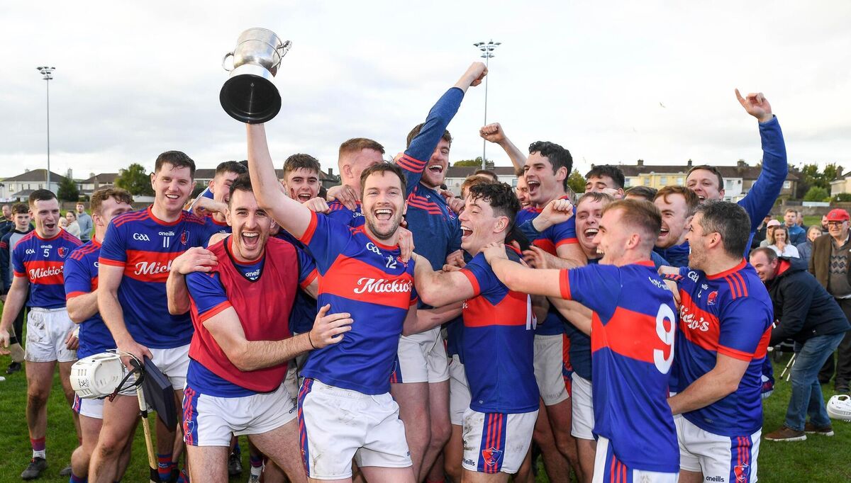 Erin's Own captain James McMahon celebrating with his team-mates after their victory over Cobh in the East Cork JAHC final at Carrigtwohill in 2022. Picture: David Keane