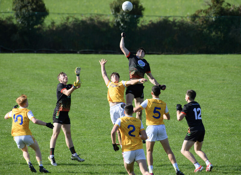 John Murphy of Patrician Academy Mallow winning this ball from Eddie O'Sullivan of Hamilton High School Bandon. Picture: Dan Linehan John Murphy of Patrician Academy Mallow winning this ball from Eddie O'Sullivan of Hamilton High School Bandon. Picture: Dan Linehan