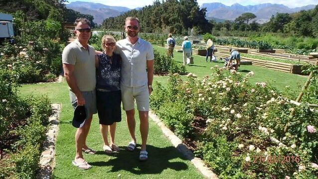 <p>Aisling Foley with Cork friends visiting the vineyards of Cape Town</p>