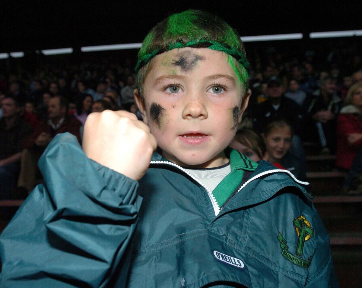 Mark Cronin, aged five, celebrates Nemo Rangers' win over Muskerry in the 2005 Evening Echo Cork SFC final at Páirc Uí Chaoimh. Picture: Eddie O'Hare