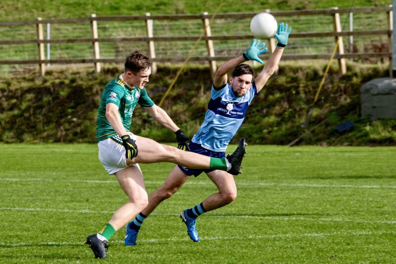 Clonakilty Community College’s Oisín Harrington dives to block a shot from St Brendan’s College’s Mark O’Connell. Picture: Chani Anderson.