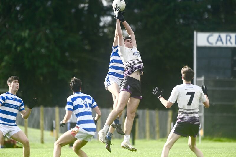 Paddy Collins in action in the sir in midfield for Skibbereen in the Corn Uí Mhuirí football- Skibbereen Community School v Coláiste Choilm, Ballincollig at Enniskeane. Picture: Larry Cummins Paddy Collins in action in the sir in midfield for Skibbereen in the Corn Uí Mhuirí football- Skibbereen Community School v Coláiste Choilm, Ballincollig at Enniskeane. Picture: Larry Cummins