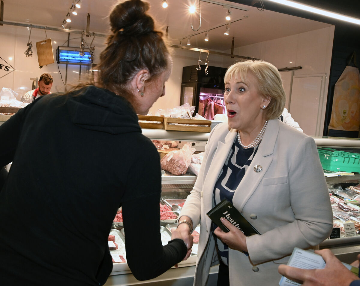 Presidential candidate Heather Humphreys meets Dee Swinburn at the English Market, during a Cork walkabout last month. Picture: Eddie O'Hare. Presidential candidate Heather Humphreys meets Dee Swinburn at the English Market, during a Cork walkabout last month. Picture: Eddie O'Hare.