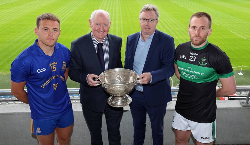 Cork GAA chairman Pat Horgan and Brendan Harrington, McCarthy Insurance Group CEO, with Steven Sherlock, St Finbarr's, and Alan O'Donovan, Nemo Rangers, ahead of the McCarthy Insurance Group PSFC final at SuperValu Páirc Uí Chaoimh. Picture: Jim Coughlan. Cork GAA chairman Pat Horgan and Brendan Harrington, McCarthy Insurance Group CEO, with Steven Sherlock, St Finbarr's, and Alan O'Donovan, Nemo Rangers, ahead of the McCarthy Insurance Group PSFC final at SuperValu Páirc Uí Chaoimh. Picture: Jim Coughlan.