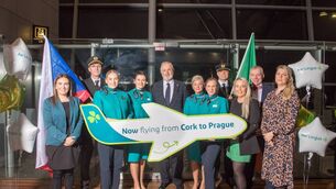 <p>Mary McGuire, Global Head of Sponsorships and Partnerships, Aer Lingus, flight crew, Capt. Seán Hynes, Éadaoin O'Flynn, Sue Brophy, H.E. Pavel Vosalik, Ambassador of the Czech Republic to Ireland, Gloria Cotter, Elizbeth Clohessy First Officer. Stephan Graef, , Tara Finn, Head of Aviation Business Development &amp; Communications, Cork Airport, Niall MacCarthy, Managing Director Cork Airport and Katarina Hobbs, Director, CzechTourism UK &amp; Ireland who pictured at Cork Airport celebrating the inaugural Aer Lingus flight to Prague. Aer Lingus will fly twice-weekly to the Czech capital between now and March 2026- Picture: David Creedon</p>