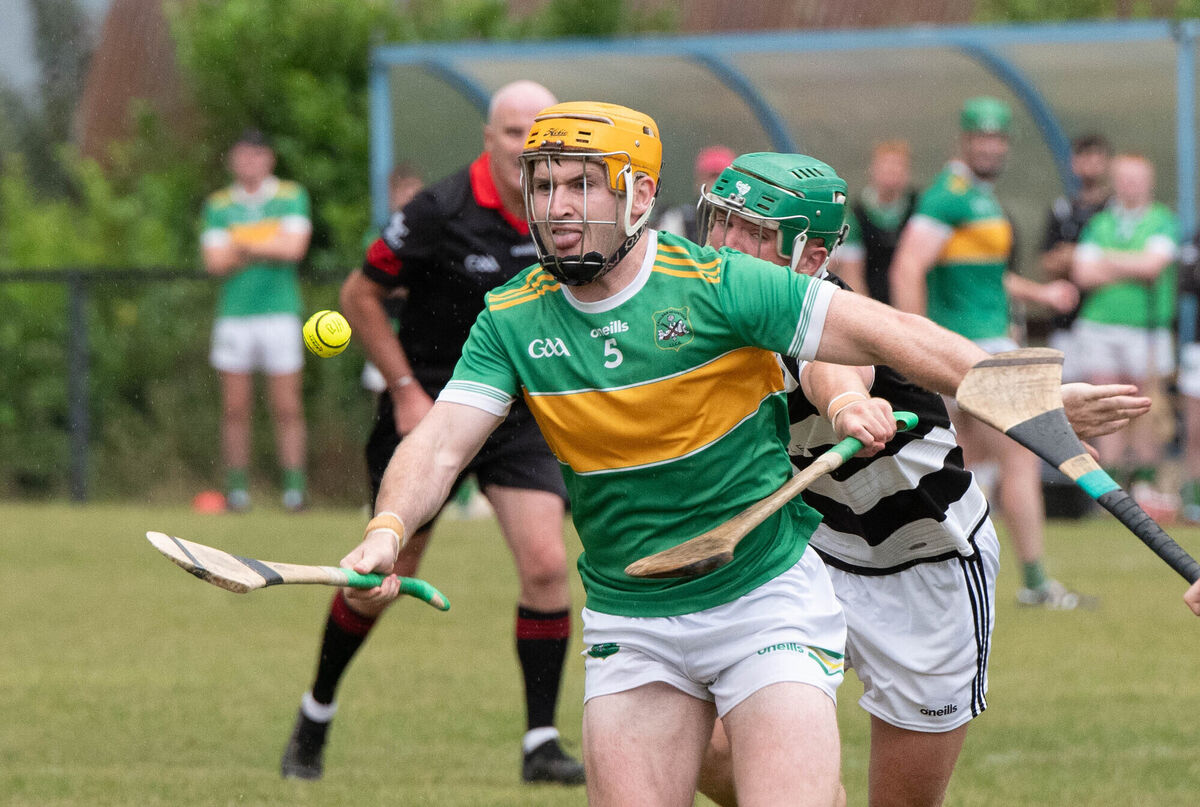 Niall O'Leary of Castlelyons controls the sliotar ahead of Ballyhea's Tiernan Hanley. Picture: Howard Crowdy