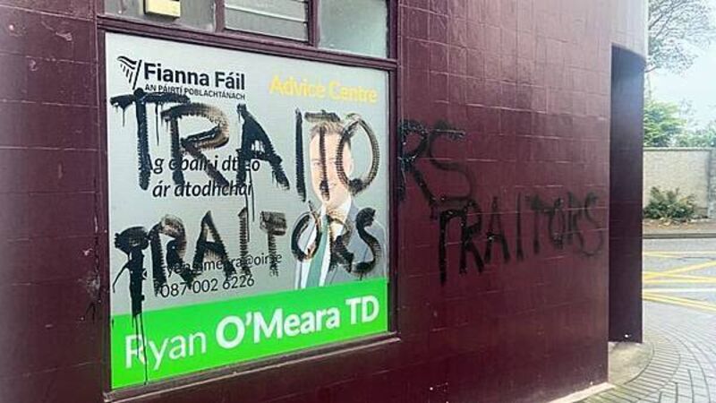 Graffiti on office an ‘attempt to intimidate me and my team’, Fianna Fáil TD says Graffiti on office an ‘attempt to intimidate me and my team’, Fianna Fáil TD says