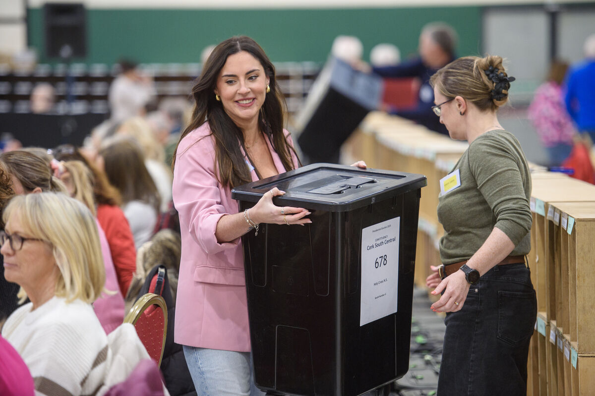 Ciara O'Riordan giving out the ballot boxes at 9am at Nemo Rangers, marking the start of the Presidential Election count. Picture Dan Linehan  Ciara O'Riordan giving out the ballot boxes at 9am at Nemo Rangers, marking the start of the Presidential Election count. Picture Dan Linehan