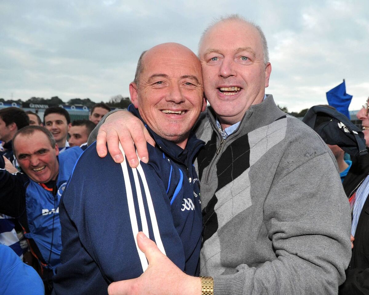 Castlehaven's Niall Cahalane and Larry Tompkins celebrate after defeating Nemo Rangers in the Cork SFC final in 2013. Picture: Eddie O'Hare