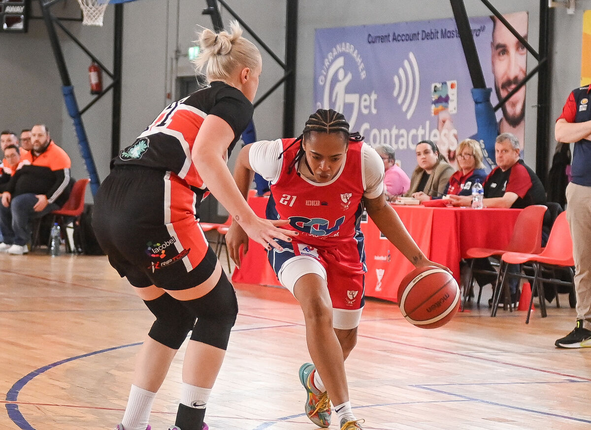 Brunell's Maddie Cluse drives past Killester's Ieva Bagdanaviciene during their Women's Super League clash at the Parochial Hall.  Brunell's Maddie Cluse drives past Killester's Ieva Bagdanaviciene during their Women's Super League clash at the Parochial Hall.