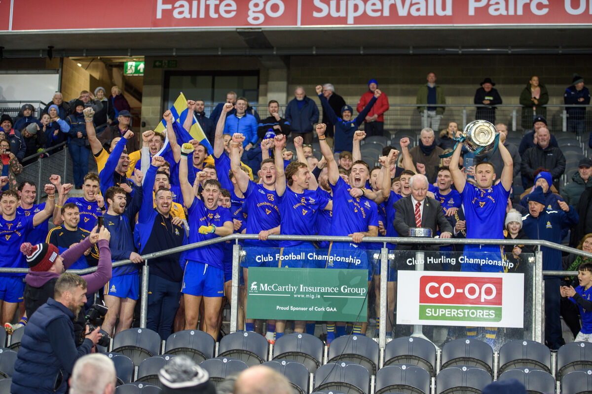  St Finbarr's captain Steven Sherlock holding the trophy aloft. Picture: Dan Linehan