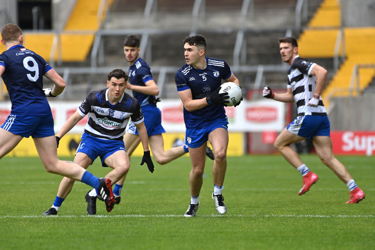 Gearóid Looney of Knocknagree holds possession under pressure from Cill na Martra's Shane Ó Duinnín. Picture: Dan Linehan Gearóid Looney of Knocknagree holds possession under pressure from Cill na Martra's Shane Ó Duinnín. Picture: Dan Linehan