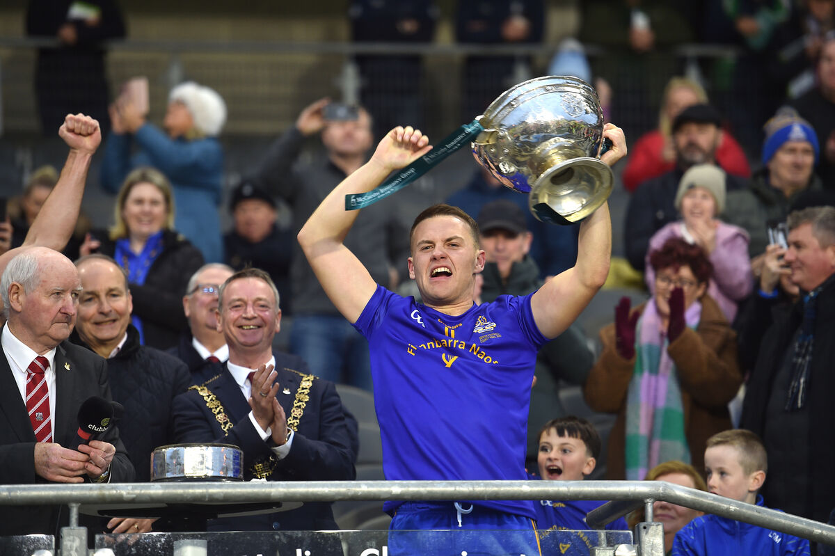  St Finbarr's captain Steven Sherlock holding the trophy aloft on Sunday. Picture: Dan Linehan