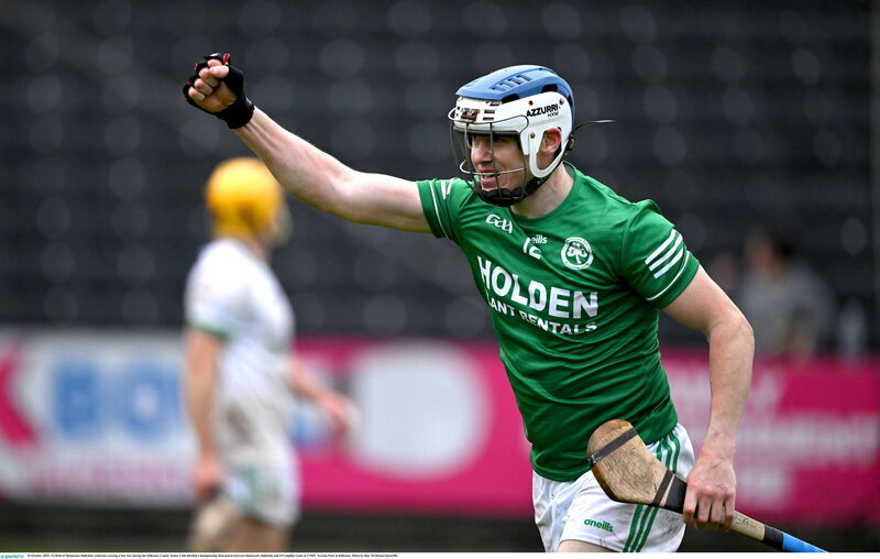 TJ Reid of Shamrocks Ballyhale celebrates scoring against O'Loughlin Gaels. Picture: Ray McManus/Sportsfile