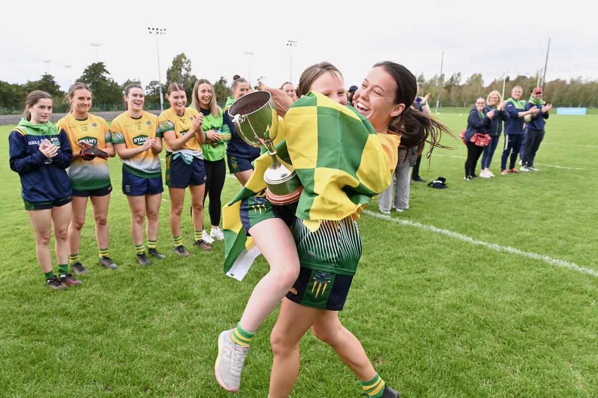Celebrations for Glanmire's mascot Ally O’Sullivan and captain Ally McCarthy, after their win in the Cork Credit Unions Senior B ladies football final this year. Picture: Larry Cummins